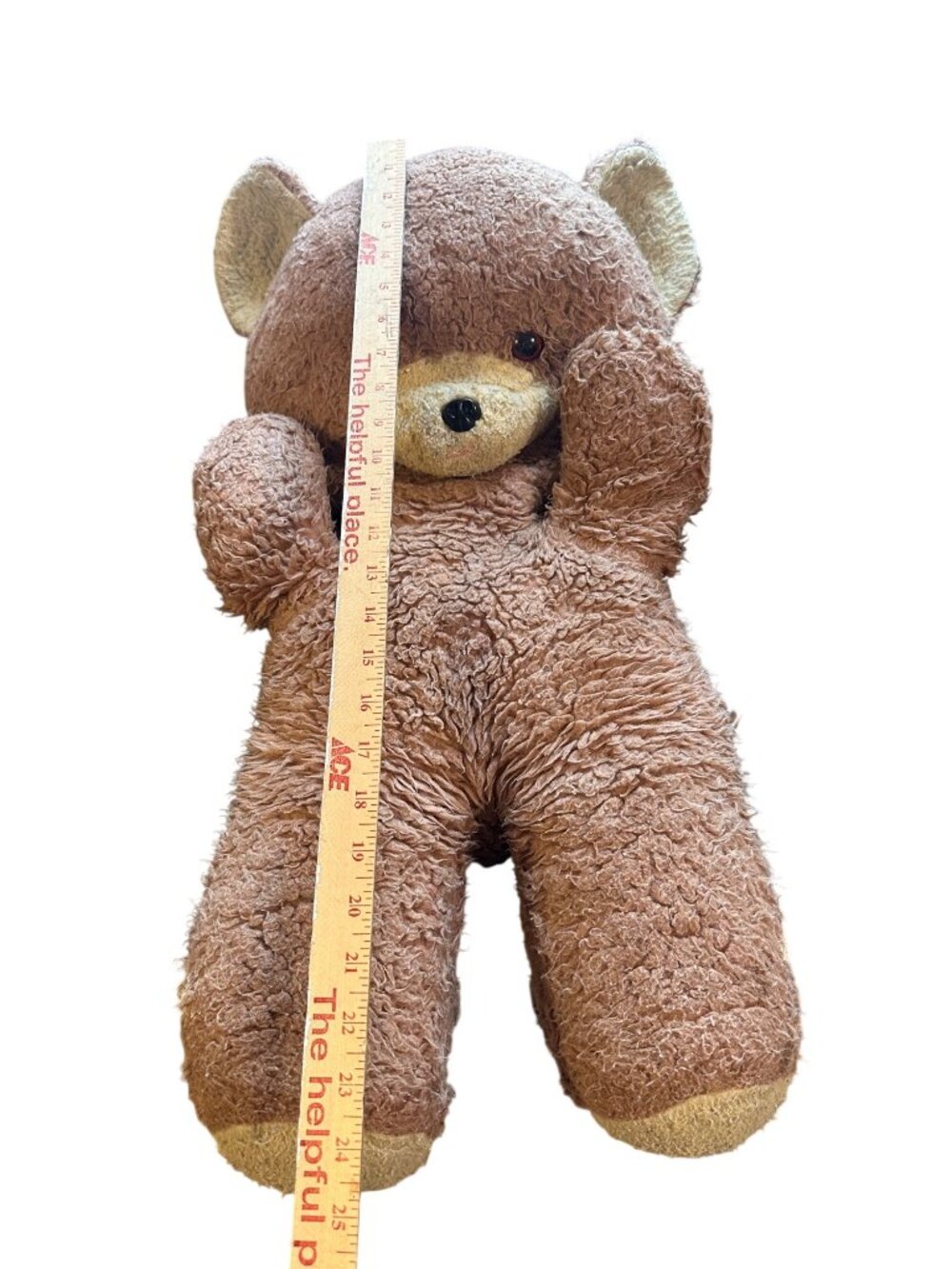 Vintage 1970s Large Plush Teddy Bear With Tongue 26 Inches Brown & Beige Retro S - Picture 4 of 10